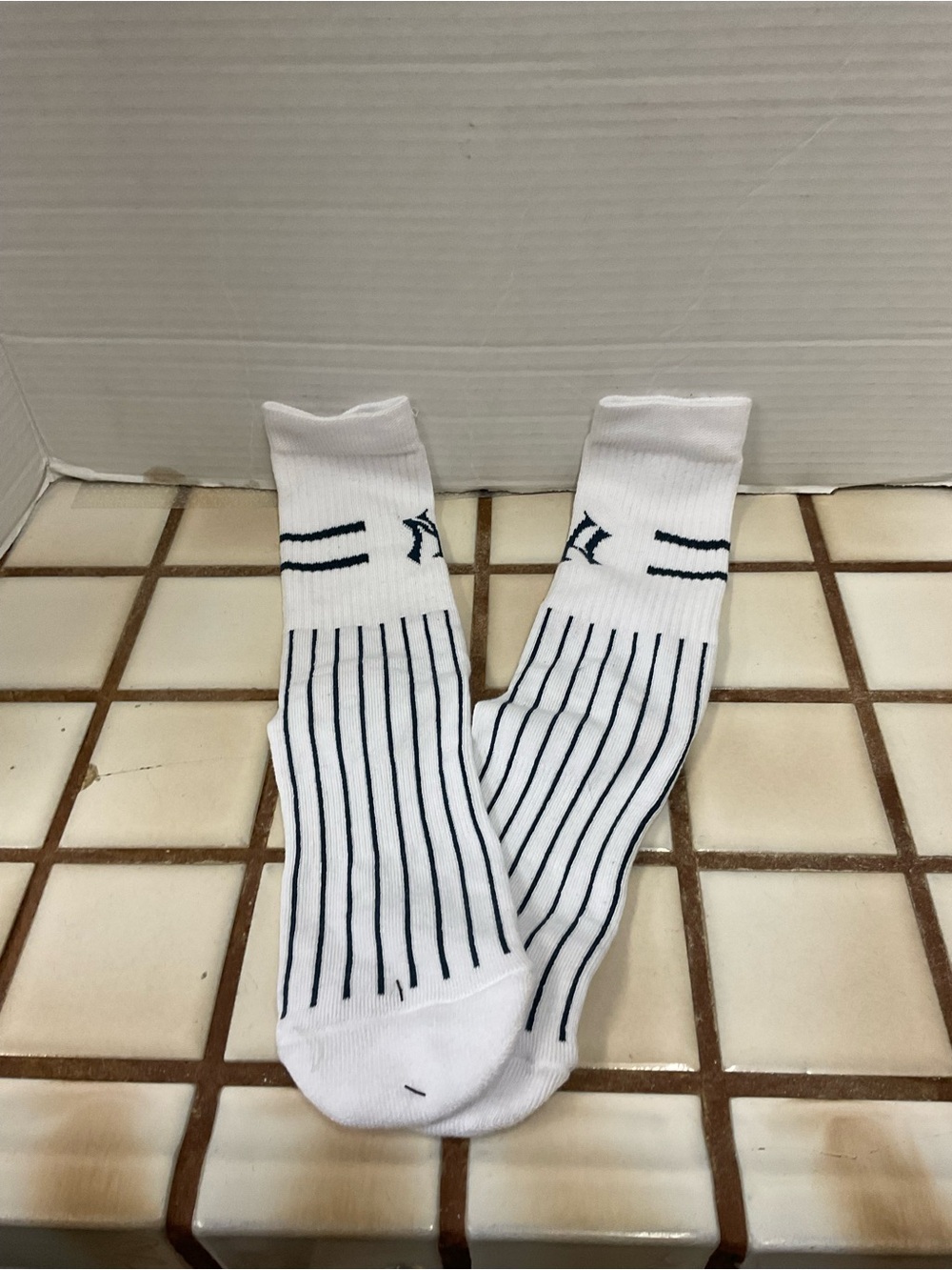 White Pinstripe Athletic Crew Socks